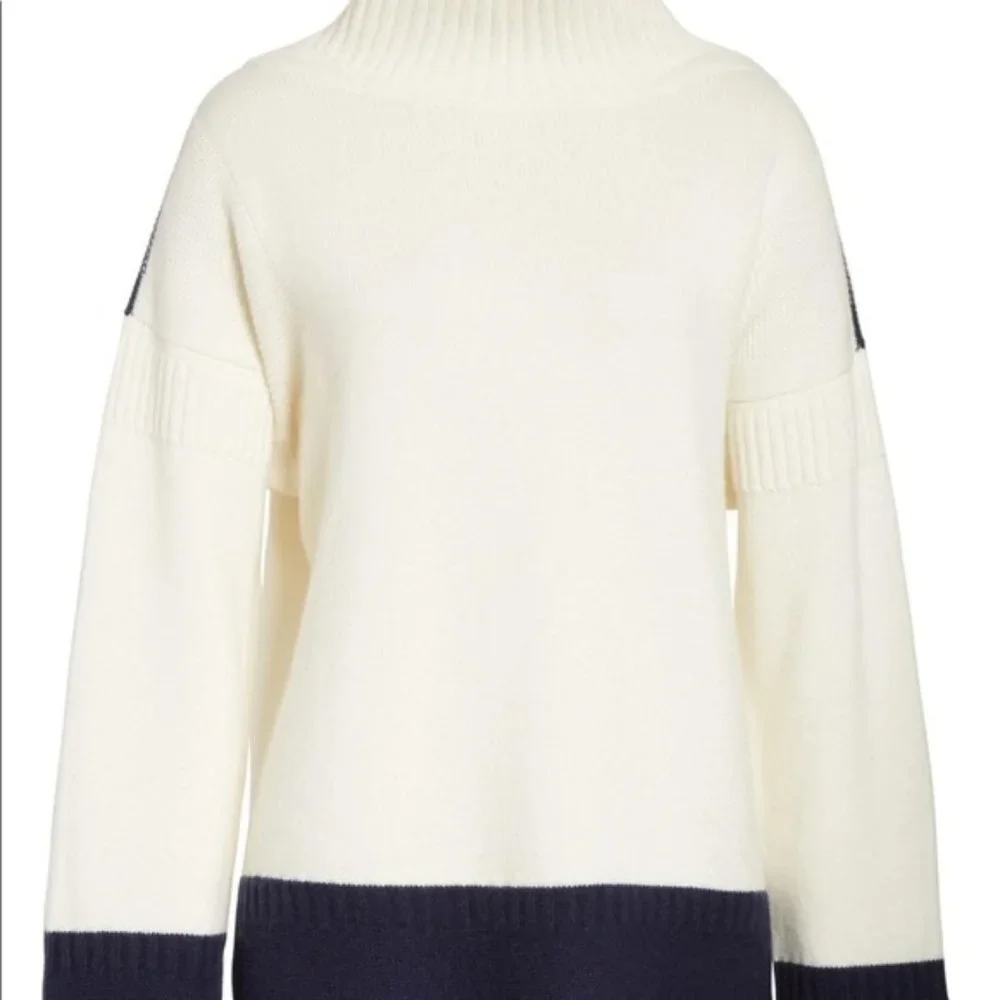 rag & bone White and Navy Funnel Neck Colorblock Sweater - Picture 16 of 16
